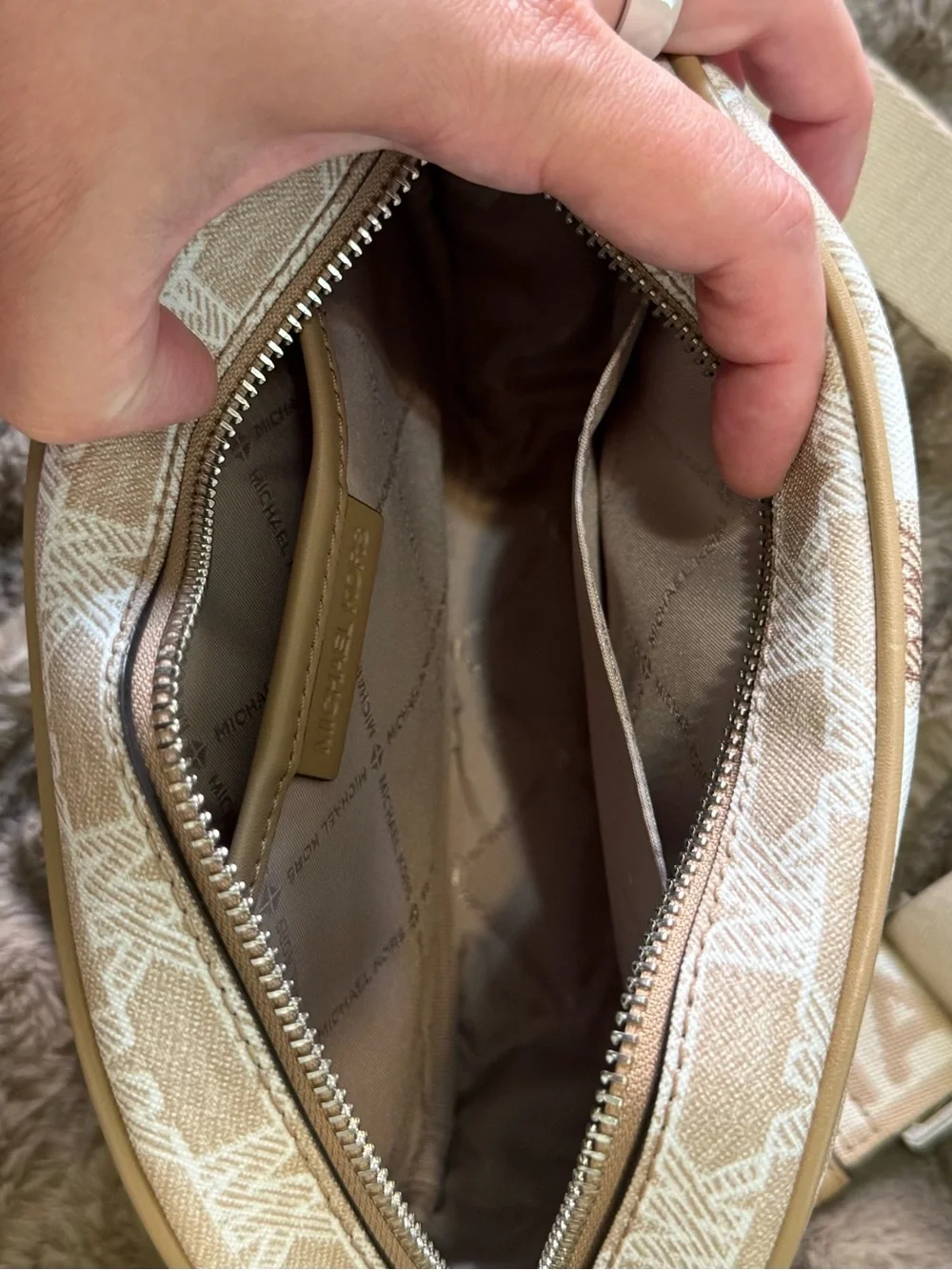 Michael Kors Cream and Tan Signature Crossbody Bag